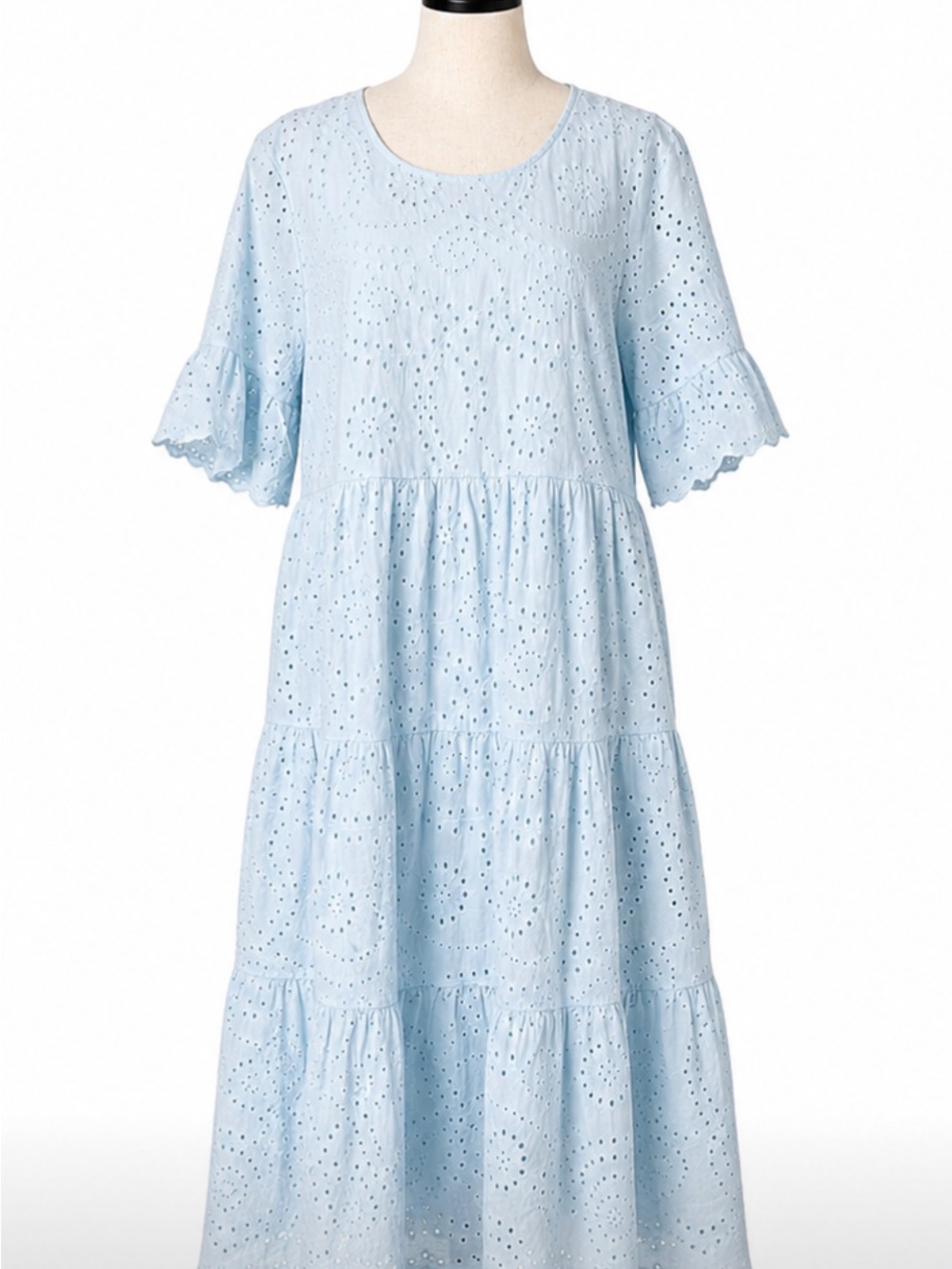 Eyelet Embroidered Tiered Midi Dress XL Flutter Bell Sleeve Cottagecore Boho